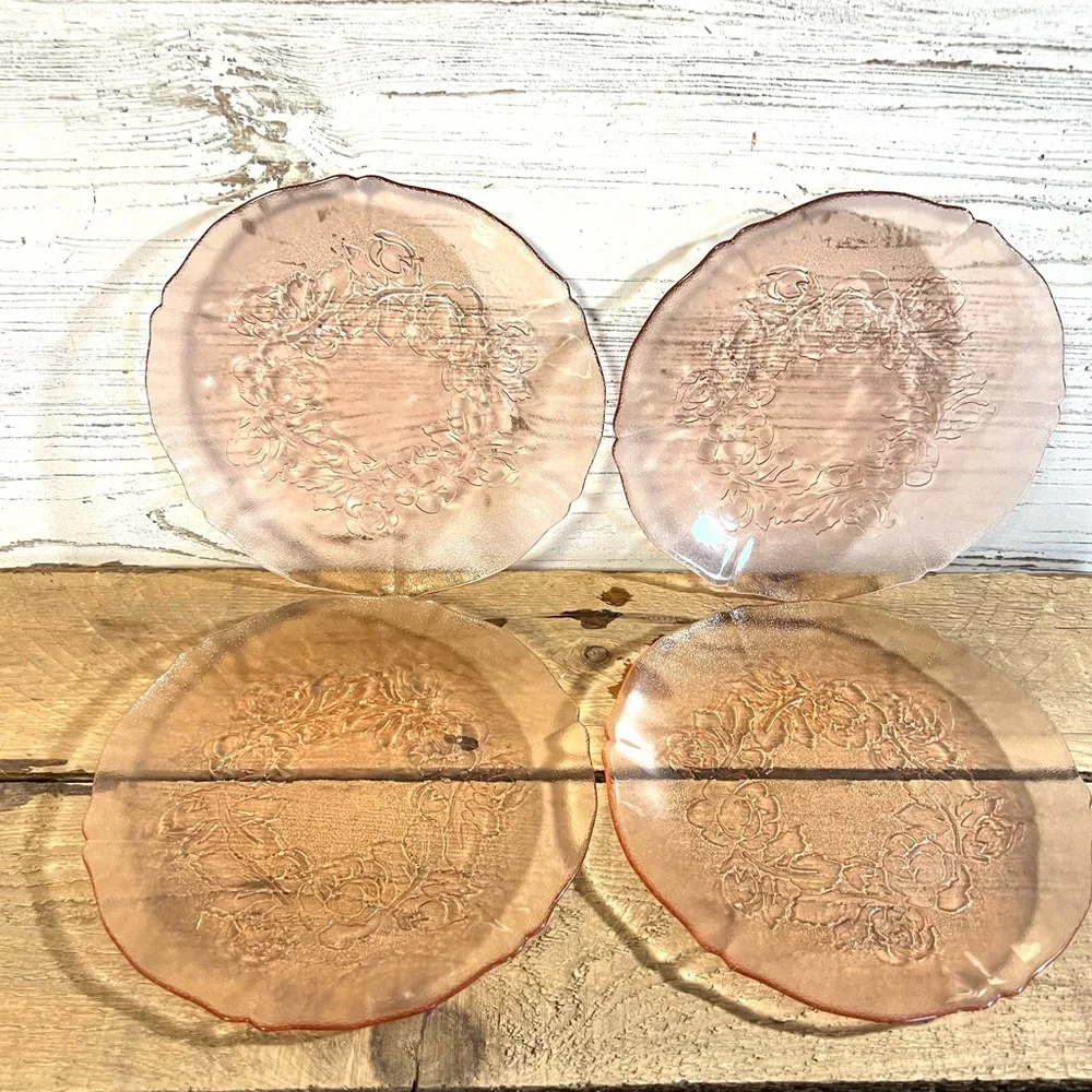 Vintage pink glass plates Rosaline France decor replacement